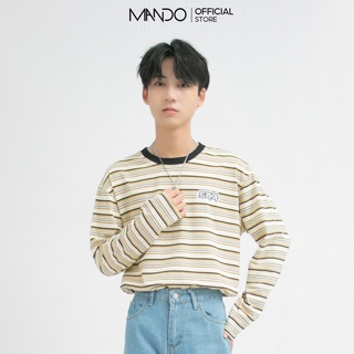 Áo Thun Thu Đông MANDO Cổ Tròn Dài Tay Kẻ Sọc Ngang Chất Cotton Hàn Form Suông Rộng Basic Thời Trang Hàn Quốc NDN072