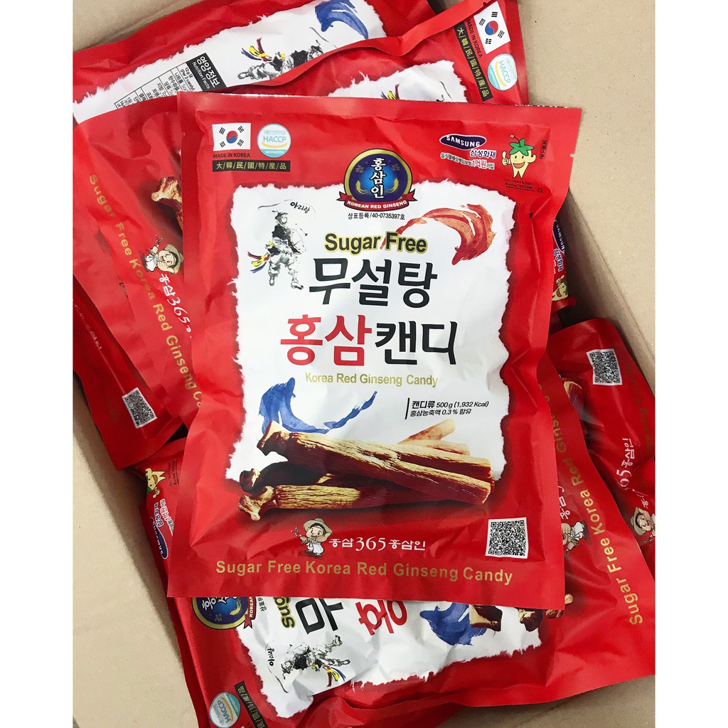 Kẹo sâm Hàn Quốc không đường Korea Red Ginseng 365 Candy Sugar Free Bịch 500g