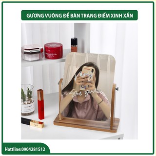 Gương để bàn - Gương gỗ mini trang điểm để bàn kiểu Hàn Quốc đơn giản dễ thương hình gấu gỗ