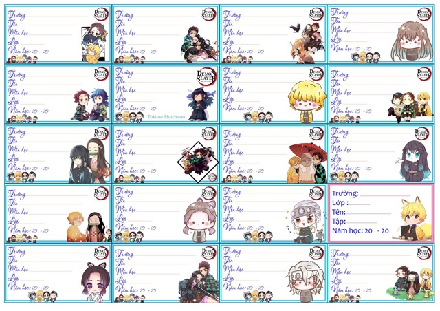 20 Nhãn vở kimetsu no yaiba có đề can bóc dán