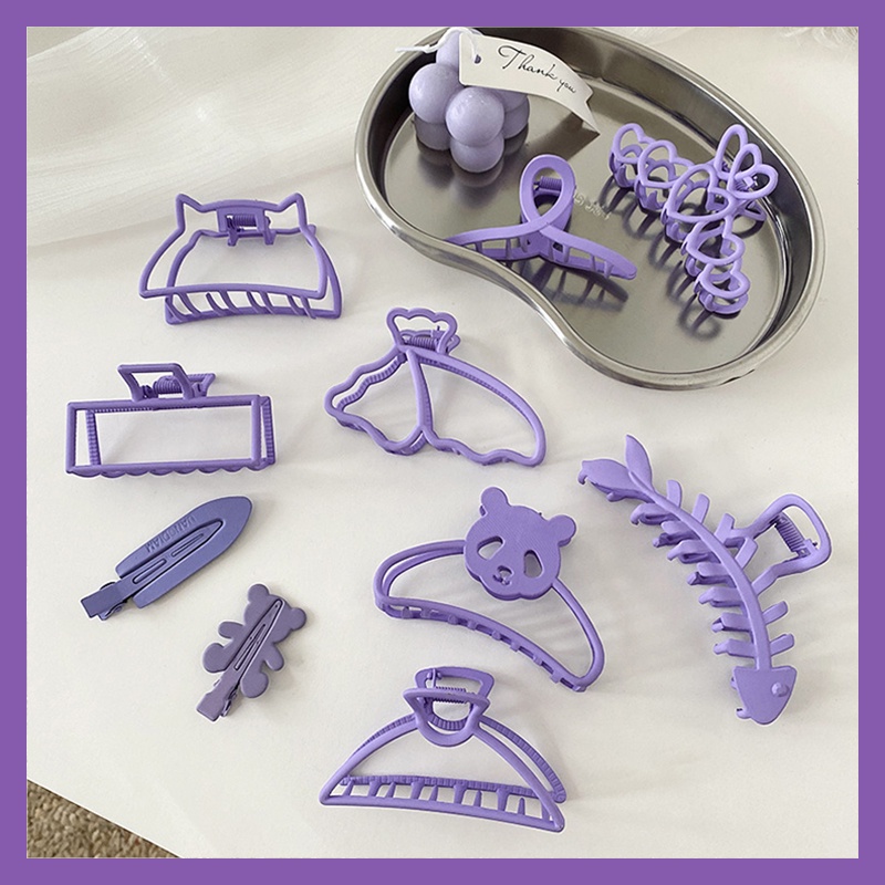 Kẹp Tóc Kim Loại Hình Cá Mập / Hoa Màu Tím / Xanh Dương Độc Đáo Thời Trang Cho Nữ