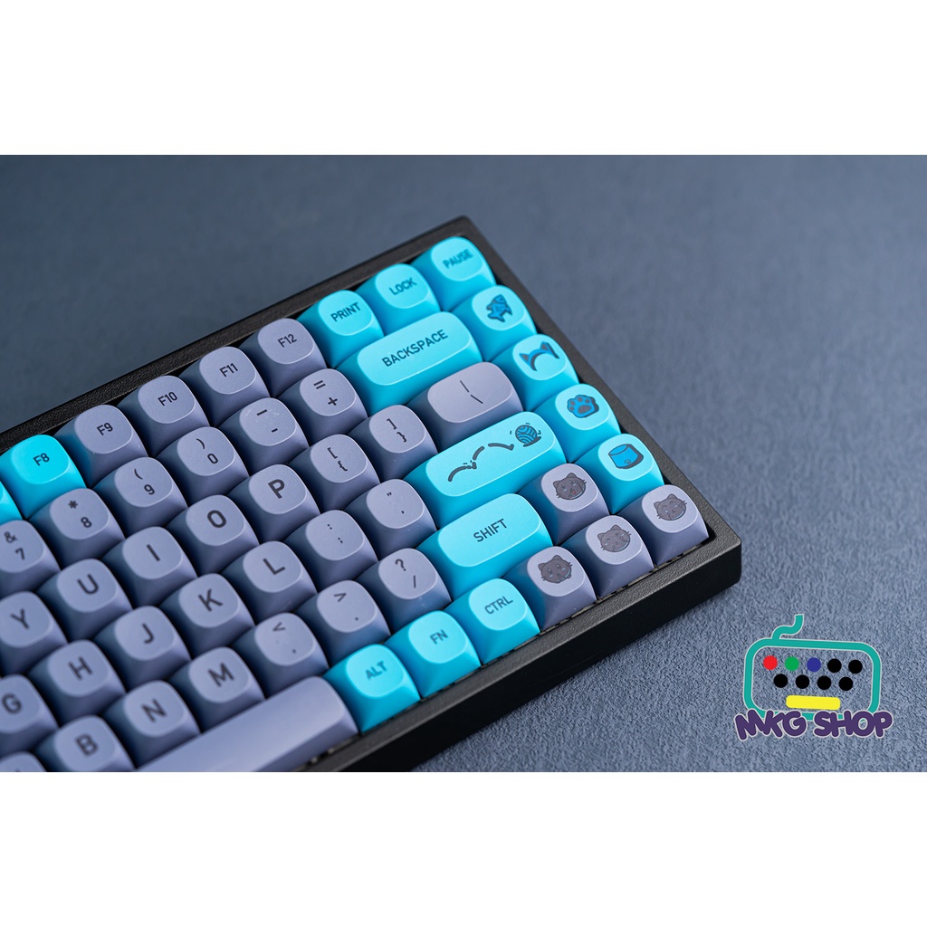 Keycap Blue Cat, nhựa PBT dày in nhiệt dyesub, 126 nút bàn phím cơ, MA profile