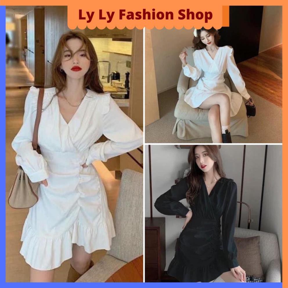 Váy Đi Dự Tiệc Cưới Sang Trọng LyLy Đầm Công Sở Trẻ Trung Nhún Eo Ôm Body Thiết Kế Vải Lụa Thun, Màu Trắng Đen VD016