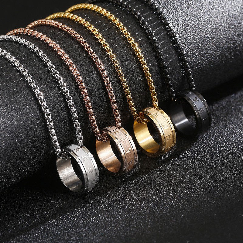 weiweijewelry/Vòng cổ mặt dây chuyền nhẫn thép titan đơn giản thời trang nam và nữ-Trang sức phong cách phật giáo