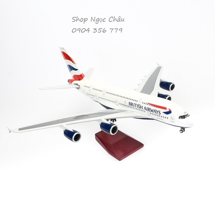 Máy bay mô hình tĩnh A380 British Airways 47cm có bánh xe và đèn led