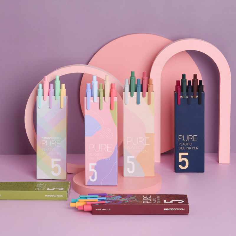 Bộ 5 bút gel KACO PURE loại Morandi mực nhiều màu năm 2020 [Hàng Chính Hãng]