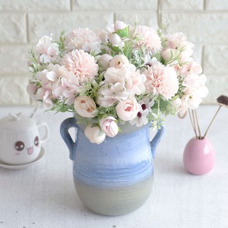(có sẵn) Bó hoa hồng cẩm tú cầu, bông đám cưới cầm tay, đạo cụ chụp ảnh cưới, trang trí gia đình, hoa giả, hoa khô