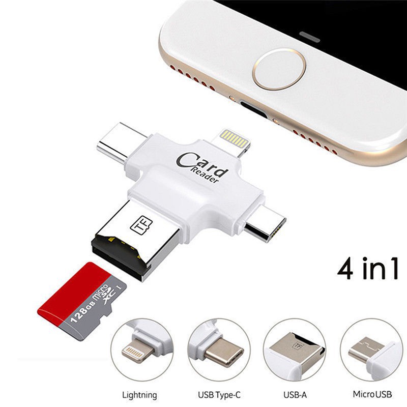 Đầu Đọc Thẻ Nhớ 4 Trong 1 Type-C / Lightning / Micro USB / USB 2.0 Cho Điện Thoại