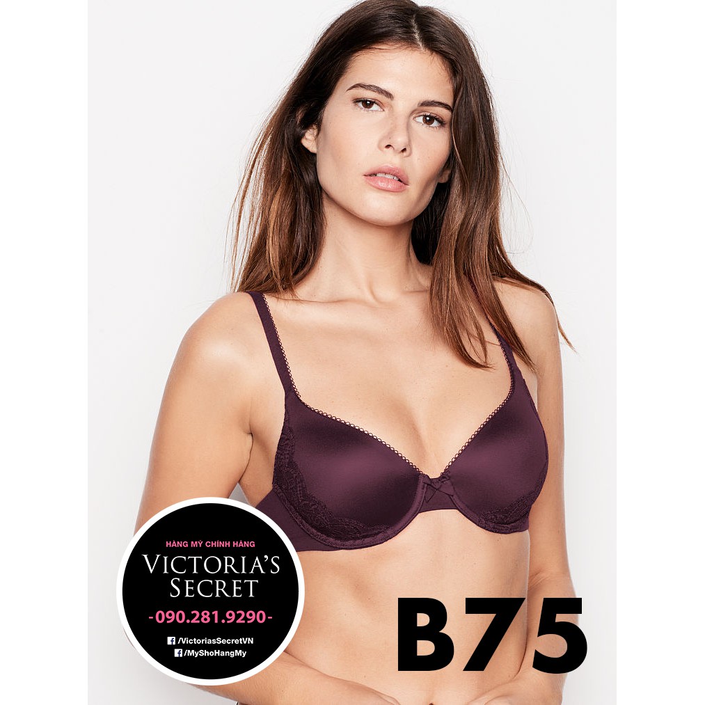 (Áo Vic) 34B, B75 - Áo lót tím than phối ren (164), nâng ngực dòng Body By Victoria, Dark Violet - Victoria's Secret