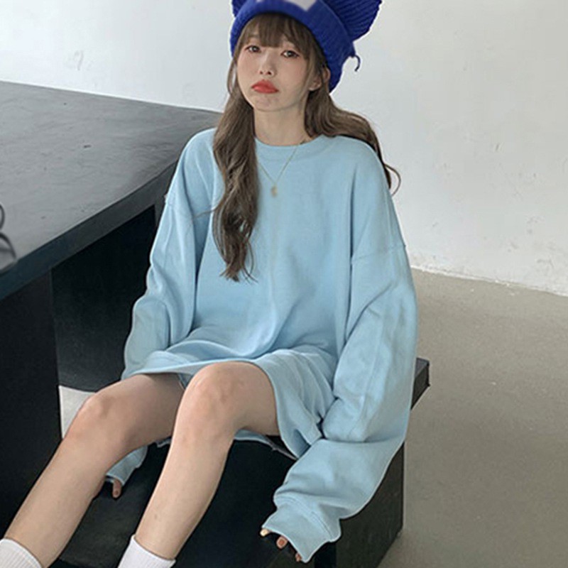 Áo Len Dài Tay Cổ Tròn Dáng Rộng Màu Sắc Ngọt Ngào Phong Cách Hàn Quốc