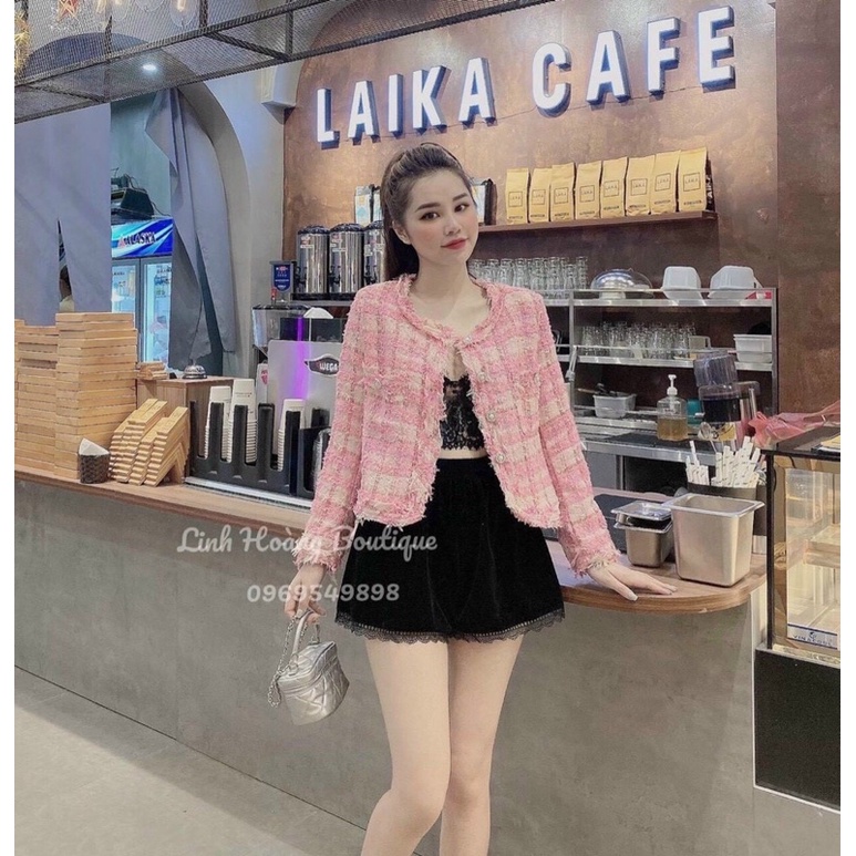 Áo dạ tweed hồng tiểu thư điệu diện thu đông chuẩn đẹp | BigBuy360 - bigbuy360.vn