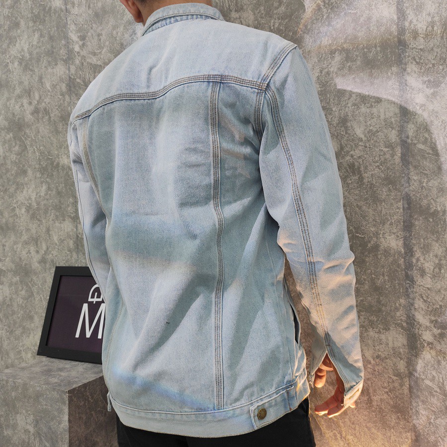 Áo khoác jean trơn nam màu xanh nhạt TL452 Shop Thành Long chuyên áo khoác nam