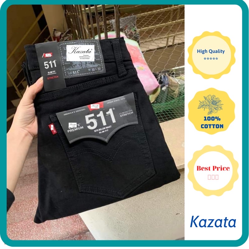 Quần Jean nam co giãn màu đen trơn cao cấp slimfit 511