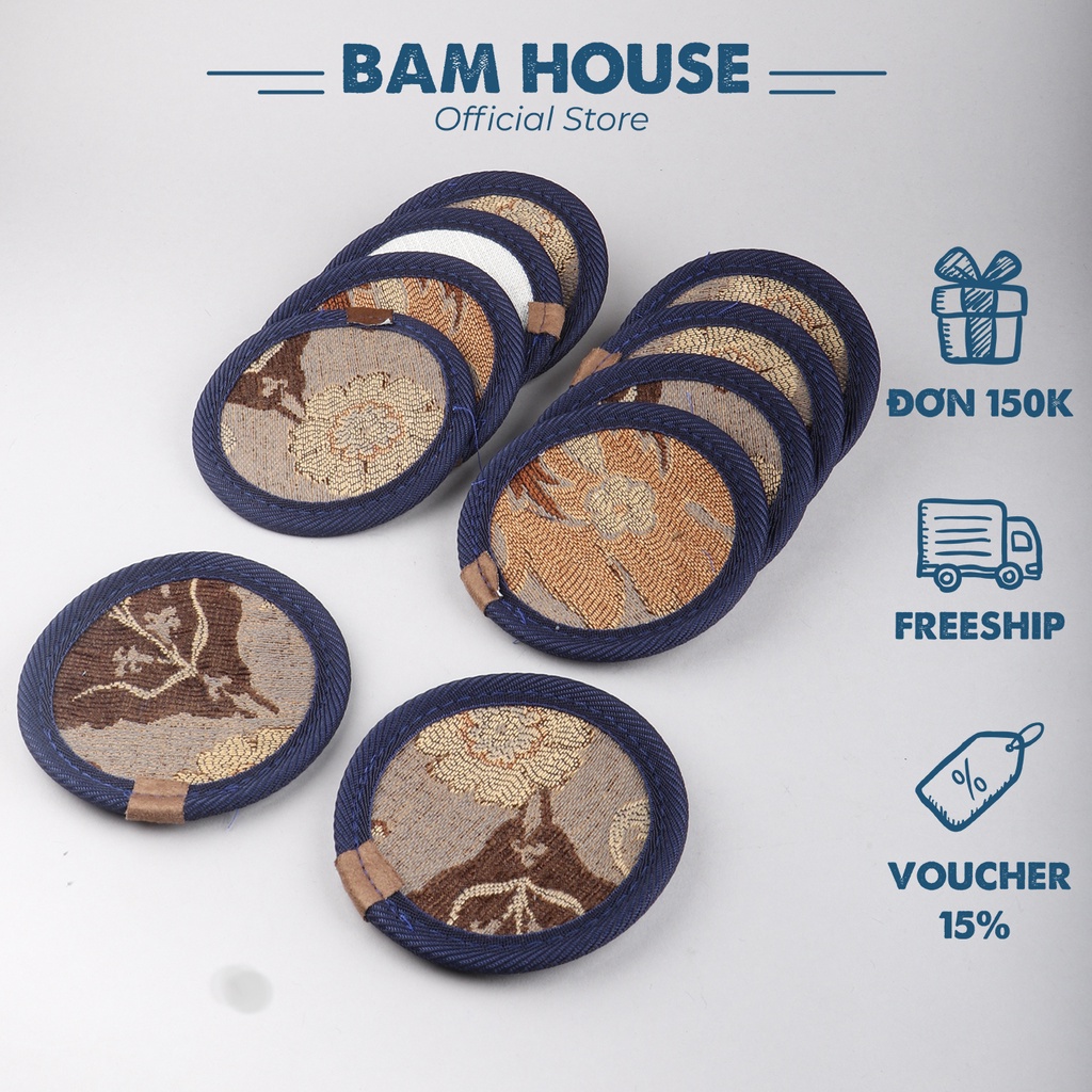 Set Đế lót ly tròn vải nỉ Bam House 2 lớp chống trượt tiện lợi cao cấp LOL01