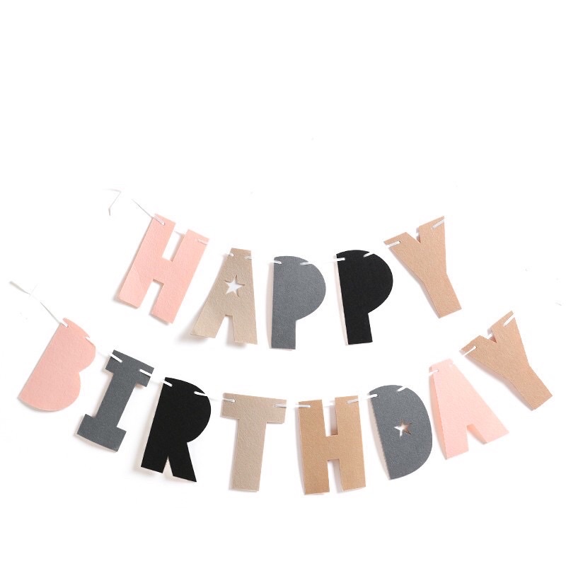 Dây chữ treo happy birthday chất vải xốp trang trí sinh nhật Hàn Quốc màu pastel