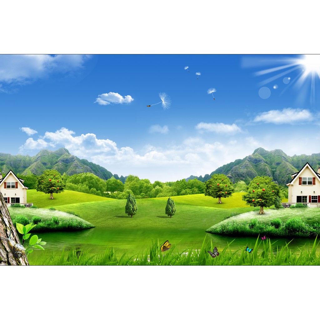 Tranh dán tường 3d phong cảnh thiên nhiên trang trí phòng khách chất liệu decal pp keo sẵn bóc dán atk23