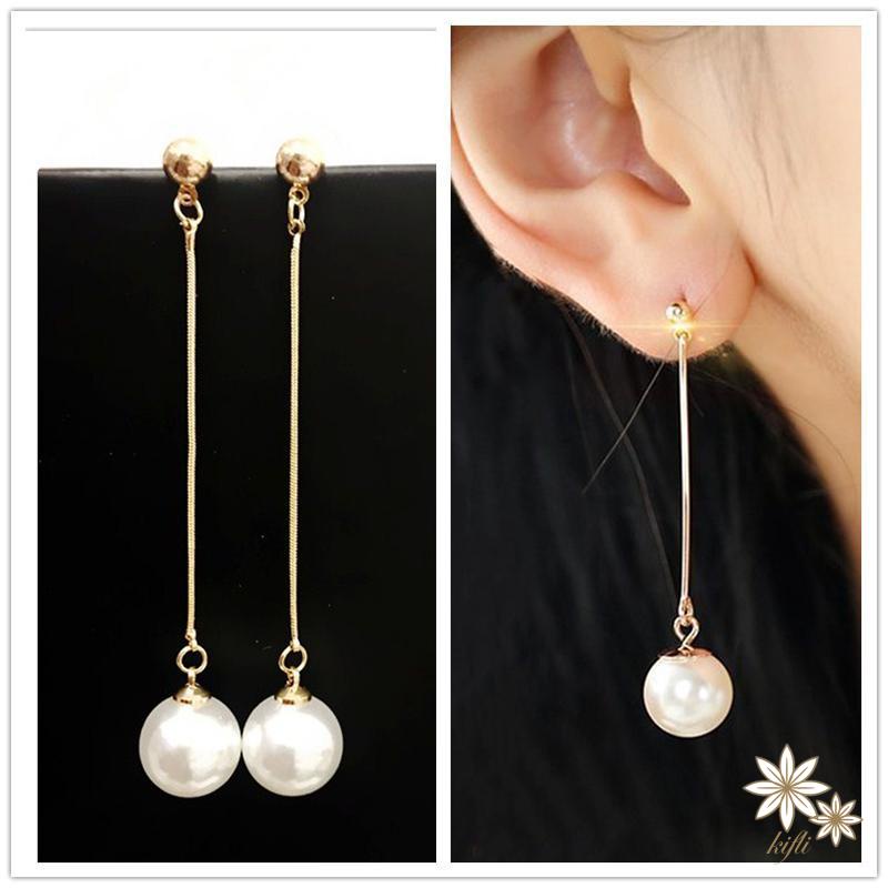 【kifli】Hoa Tai Dáng Dài Đính Ngọc Trai Nhân Tạo Thời Trang