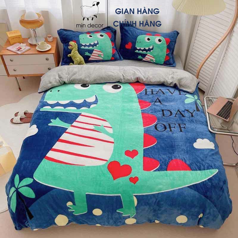 Bộ chăn ga gối nỉ nhung tuyết Bo Decor mềm mại ấm áp0