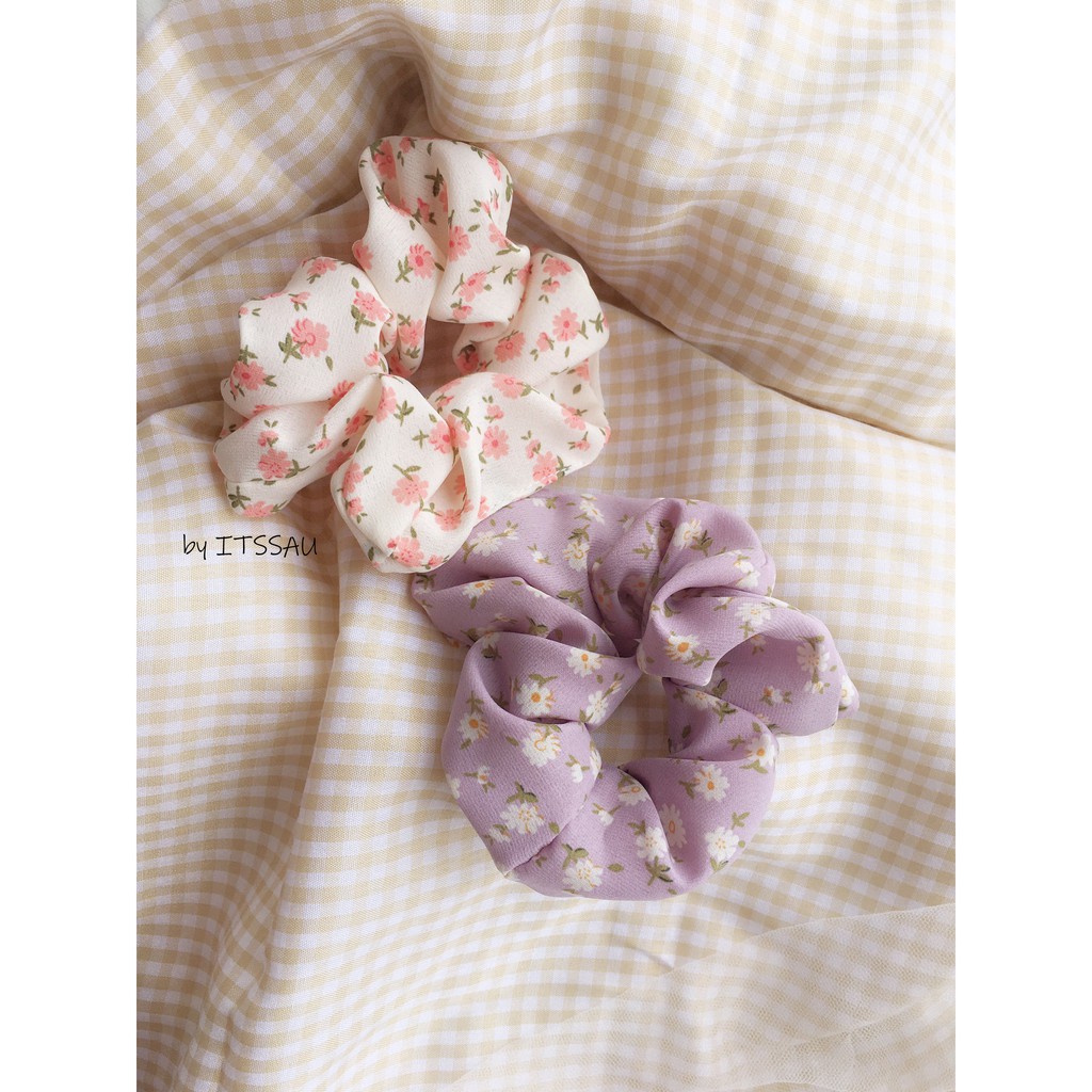 Scrunchies chun buộc tóc vải hoa trà mã 1001