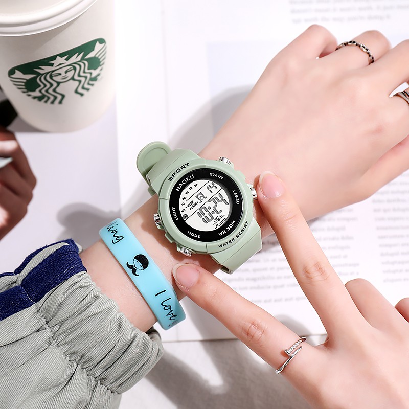 Đồng hồ điện tử nữ Aiqiuno HK01 full chức năng, thể thao cá tính, mặt tròn cực đẹp, kiểu dáng Hàn Quốc