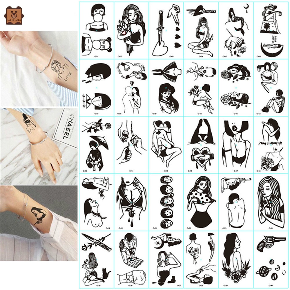 Miếng dán hình xăm tạm thời chống thấm nước lâu trôi họa tiết cô gái cá tính cho nữ