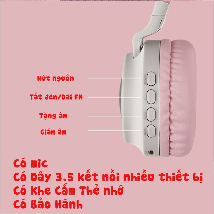 [ MẪU MỚI ] Tai nghe bluetooth tai mèo CAT EAR model BT028C có mic và dây kết nối 3.5, headphone chụp tai bảo hành 1 năm