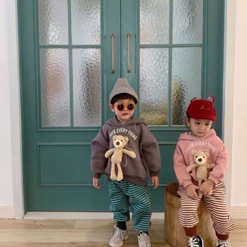 Bộ nỉ Gấu lót bông ấm - Dáng Hoodie phối đồ cực yêu