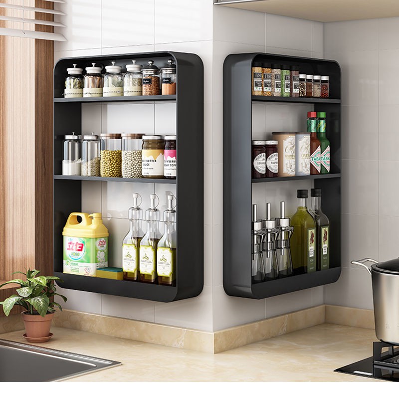 Kệ nhà bếp treo tường đục lỗ miễn phí Giá đựng gia vị gia vị dầu ăn nước mắm giấm giá kệ đựng đồ nhiều tầng