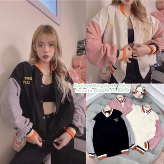 Áo bomber nhung nữ, áo khoác nhung tăm oversize chữ Dirty OUT