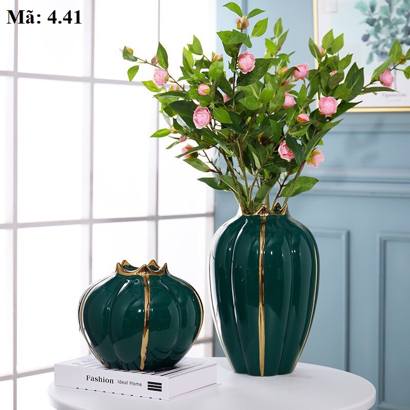 Lộc bình kiêm lọ cắm hoa bằng sứ màu xanh cổ vịt, bình trang trí phòng khách 4.41