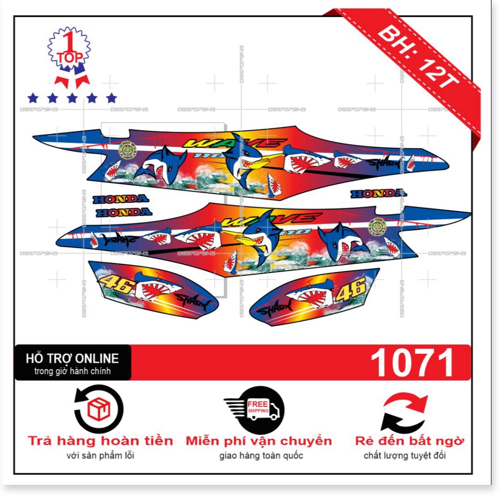 ( Quí khách vui lòng mang ra tiệm cho thợ dán ) Tem wave 2016 cá mập