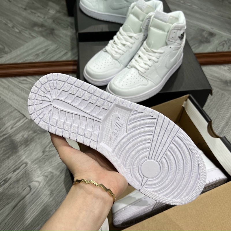 Giày Jordan trắng full cổ cao, giày JD 1 white hight cao cổ cao cấp mới full box bảo vệ