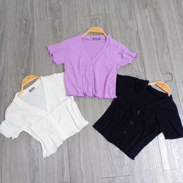 Áo Croptop Cổ Tim Cuốn Biên Màu Tím, Đen, Trắng | BigBuy360 - bigbuy360.vn