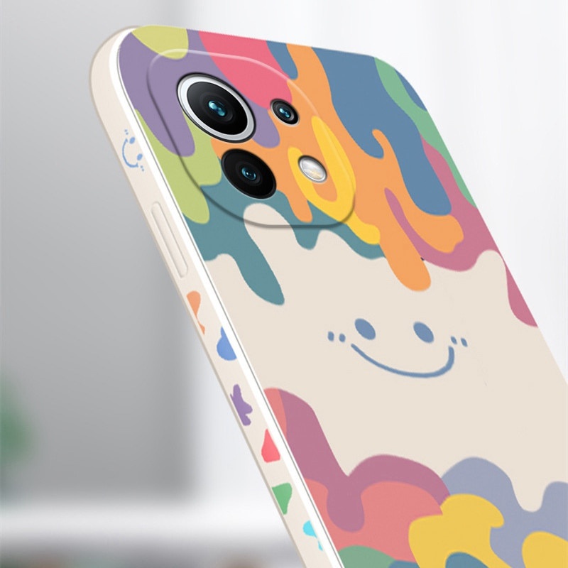 Ốp điện thoại dáng vuông họa tiết cầu vồng mặt cười cho Xiaomi 11 Ultra Poco F3 Redmi 9 9a Note 7 8 9 10 Pro