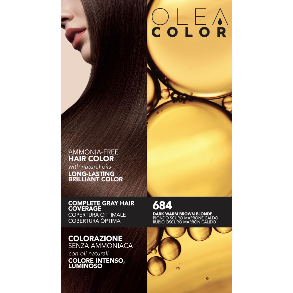 [NÂU VÀNG ĐẬM] Kem nhuộm dưỡng tóc không Amoniac OleaColor ITALY Màu 684 DARK WARM BROWN BLONDE