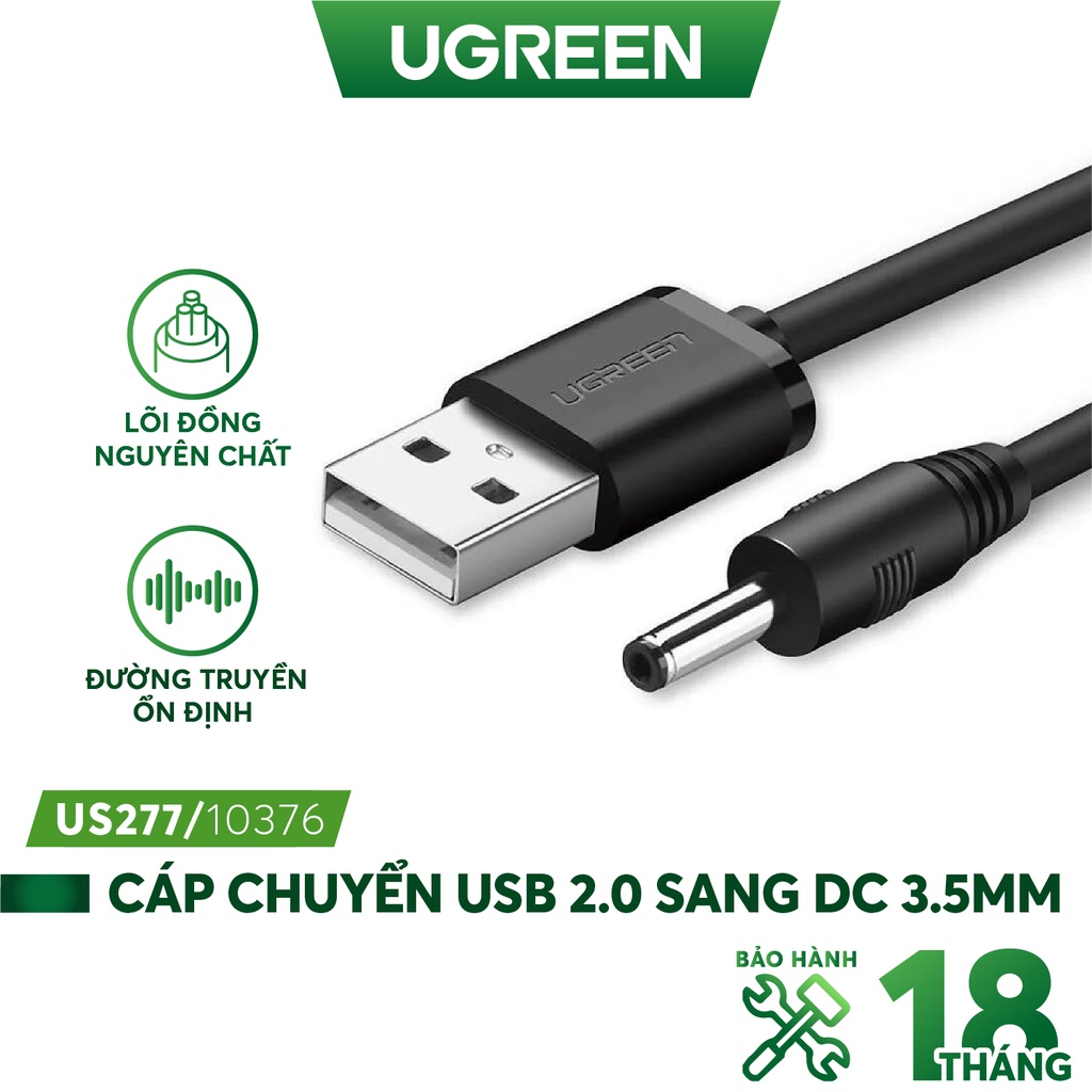 Dây nguồn 1 chiều USB 2.0 sang DC 3.5mm đầu đực dài 1m UGREEN US277 thumbnail