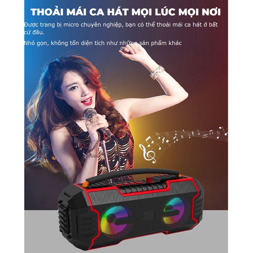 Loa Bluetooth Karaoke Xách Tay Gutek HT-M10 Bass Siêu Trầm Tặng Kèm 1 Mic Hát Có Dây Cắm Trực Tiếp