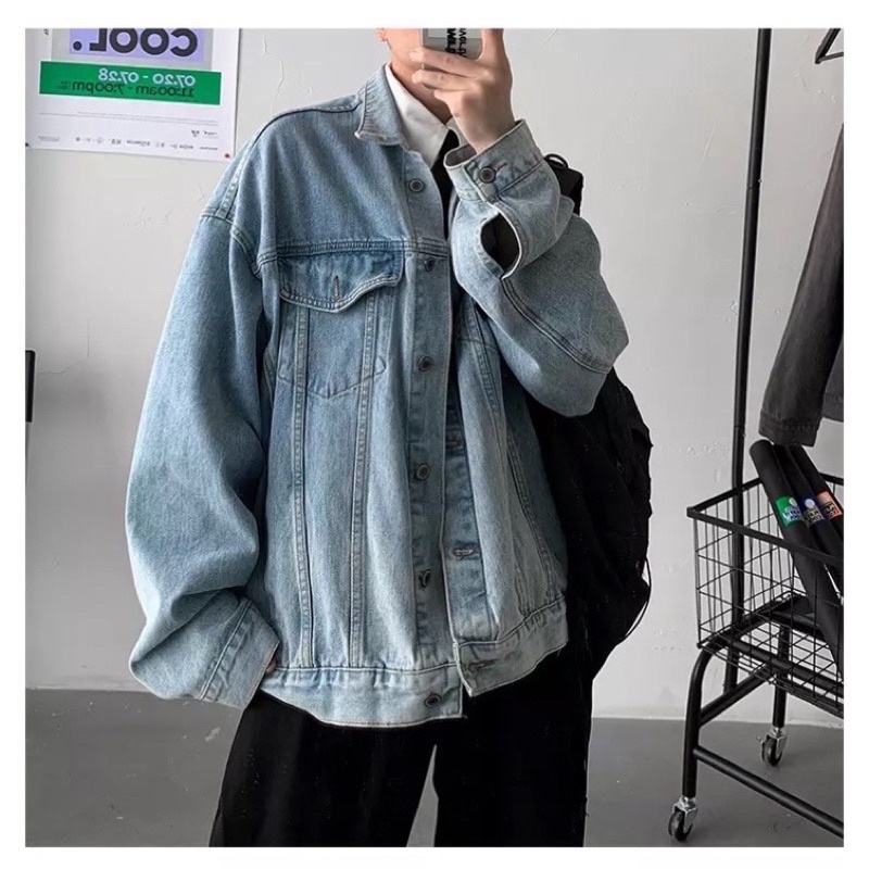 Áo Khoác Jeans Xanh Trơn From Rộng,Thời Trang Unisex Phong Cách Hàn Quốc
