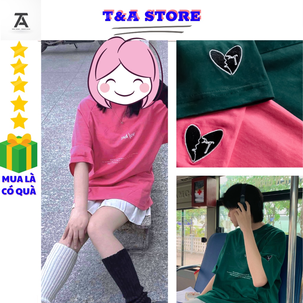 Áo thun tay lỡ form rộng SADBOlZ SADLUV TEE  chất cotton TAY THÊU TRÁI TIM phong cách Unisex - T&A Store