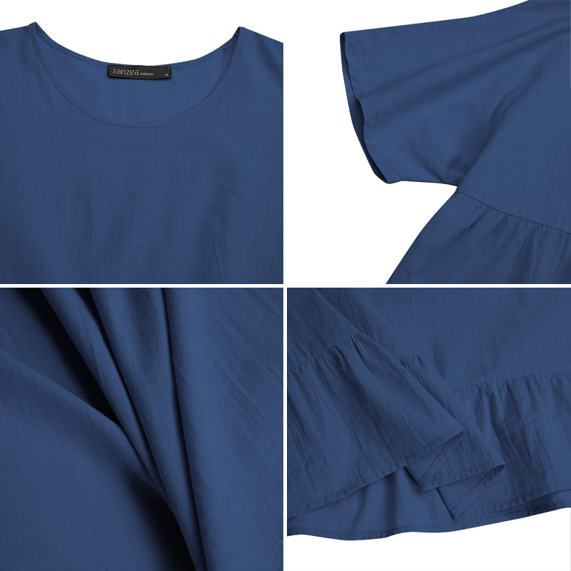 Đầm Mini ZANZEA Tay Ngắn Xếp Tầng Lai Xếp Nếp Đơn Giản Dành Cho Bạn Nữ