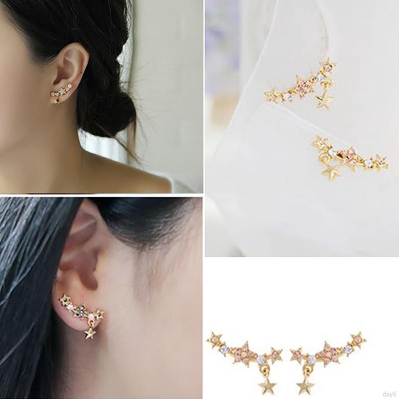 Đôi khuyên tai họa tiết ngôi sao đính đá sang trọng thời trang Hàn Quốc