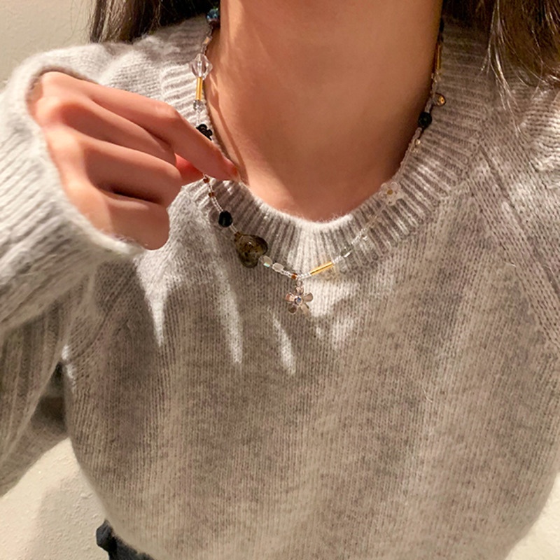 Dây chuyền A1594 chuỗi hạt hình hoa hoa đính đá pha lê nhiều màu sắc phong cách cổ điển