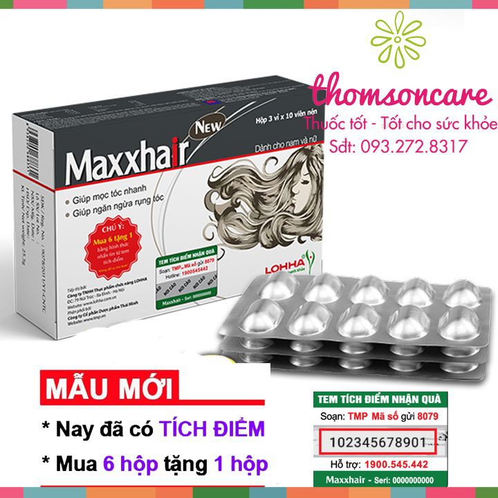 [Mã 66FMCGSALE hoàn 8% xu đơn 500K] Maxxhair hỗ trợ giảm rụng tóc - Mua 6 tặng 1 bằng tem tích điểm Maxhair | BigBuy360 - bigbuy360.vn