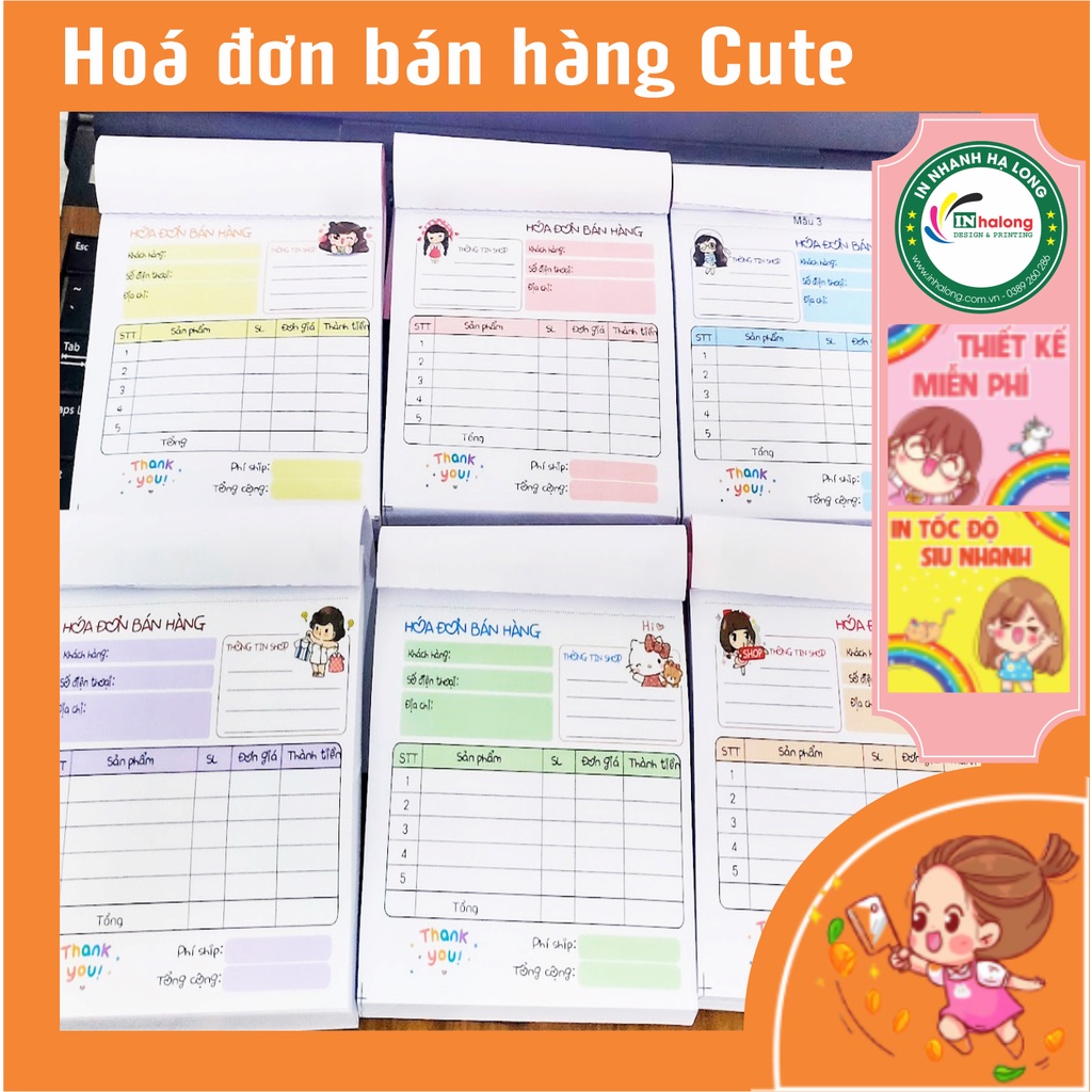 Combo 10 quyển Hóa Đơn Bán Hàng Mini 1 Liên Cute dành cho shop [Hàng sẵn]