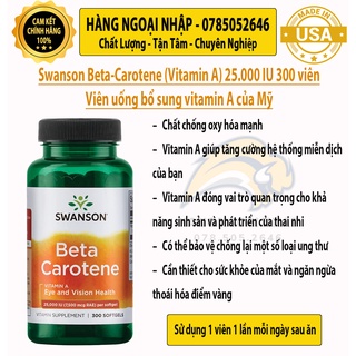 Swanson beta carotene 25,000 iu 300v - bổ sung vitamin a của mỹ