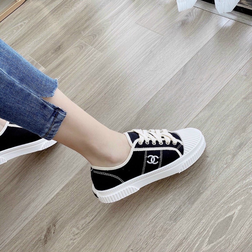 Giày thể thao sneaker cổ thấp trắng phối đen cực hot