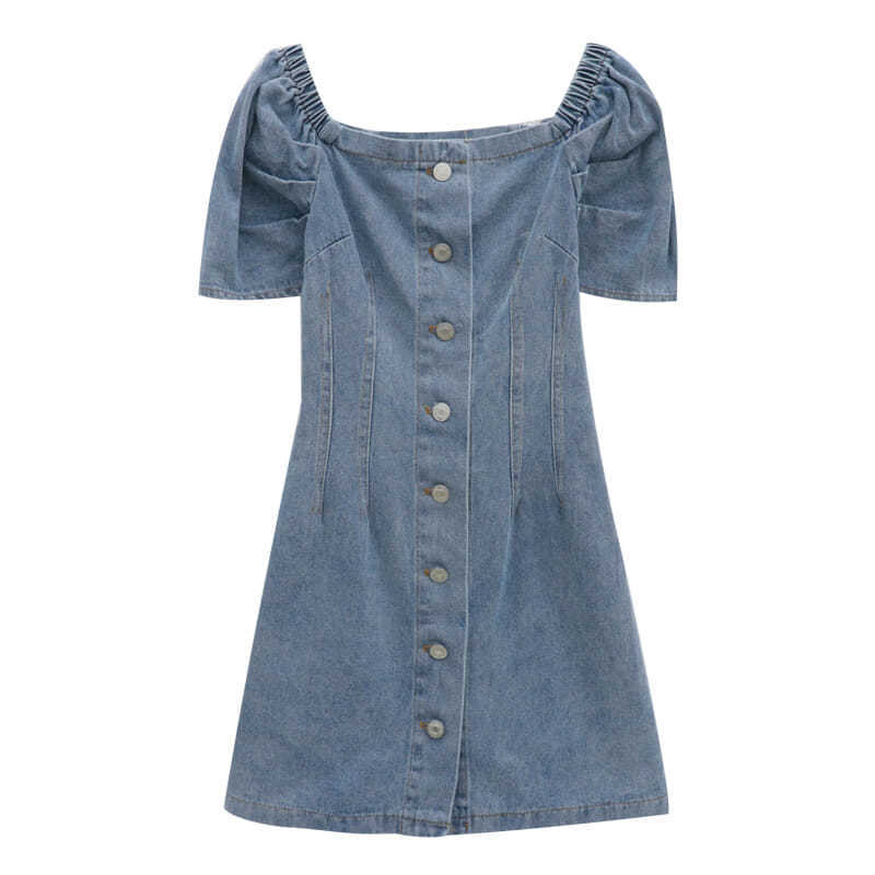 Đầm Jeans Tay Ngắn Phồng Đơn Giản Thời Trang Cho Nữ | BigBuy360 - bigbuy360.vn