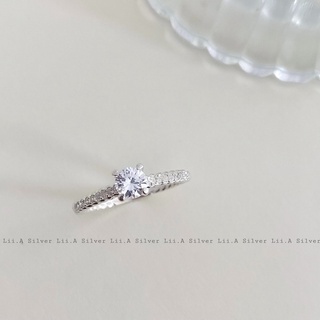 Nhẫn bạc nữ đá hạt bé Lii.A Silver, nhẫn bạc Ý s925 viền xoắn bọc đá