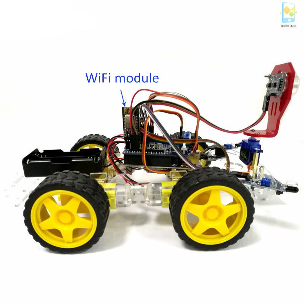 M WiFi Control 2 Tracking Ultrasonic Obstacle Avoidance Intelligent Robot Car Chassis Kit Battery Box 4WD Ultrasonic Module For Arduino Kit (The bracket color is random)