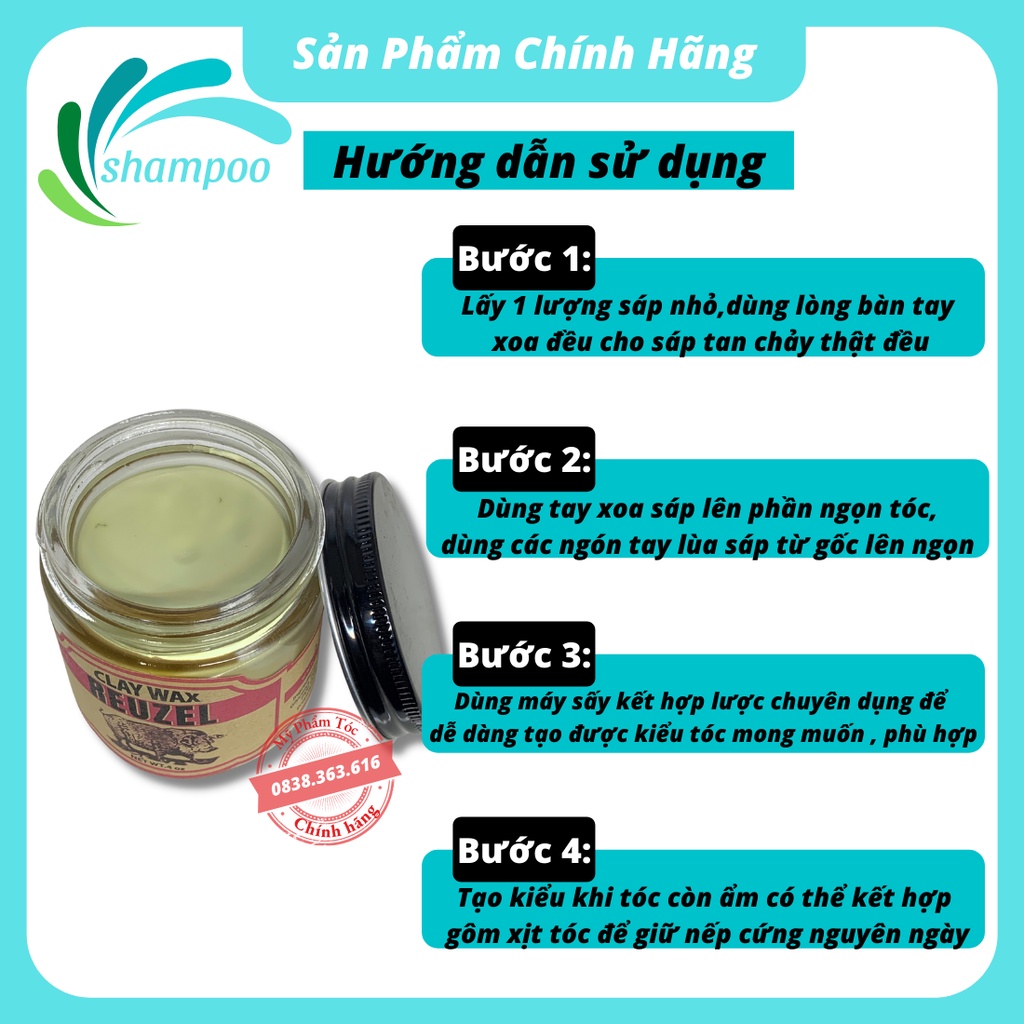 Sáp vuốt tóc nam tạo kiểu tóc REUZEL CLAY WAX  siêu giữ nếp bản cao cấp lọ thủy tinh